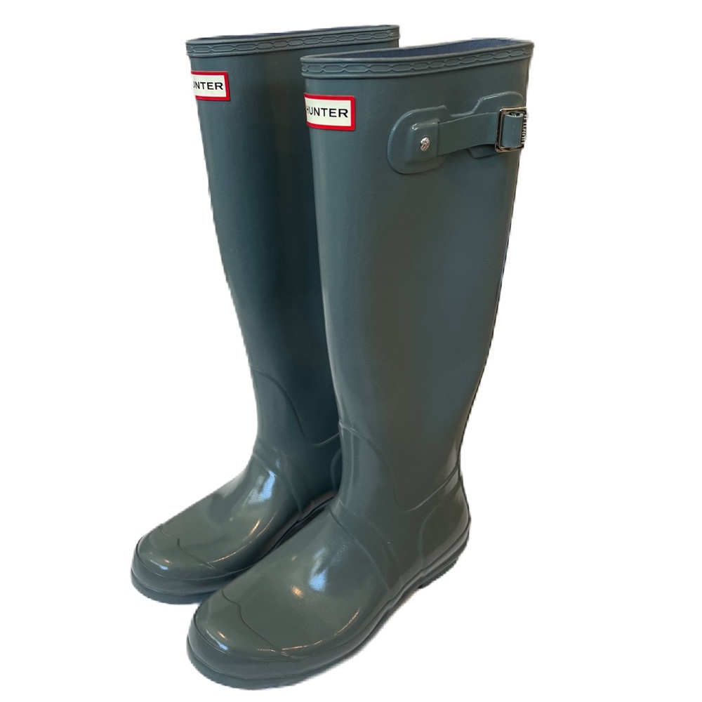 Hunter Original Tall Gloss Size US8 Gull Grey Graphite Rain Boots Waterproof